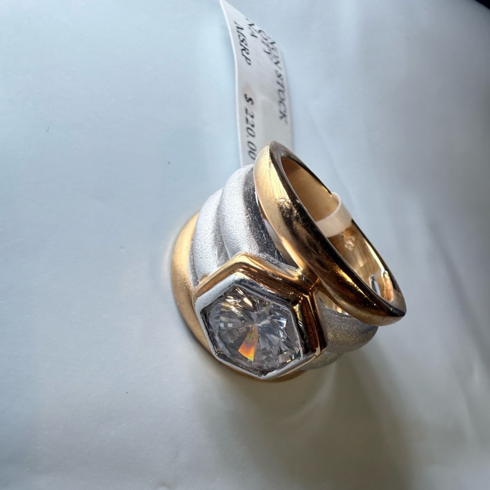 Lauren G Adams Wrap Ring Hexagon Crystal Gold & Silver Tone Statement Ring - Picture 5 of 5